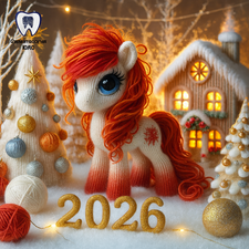 Вязаная пони в зимнем лесу